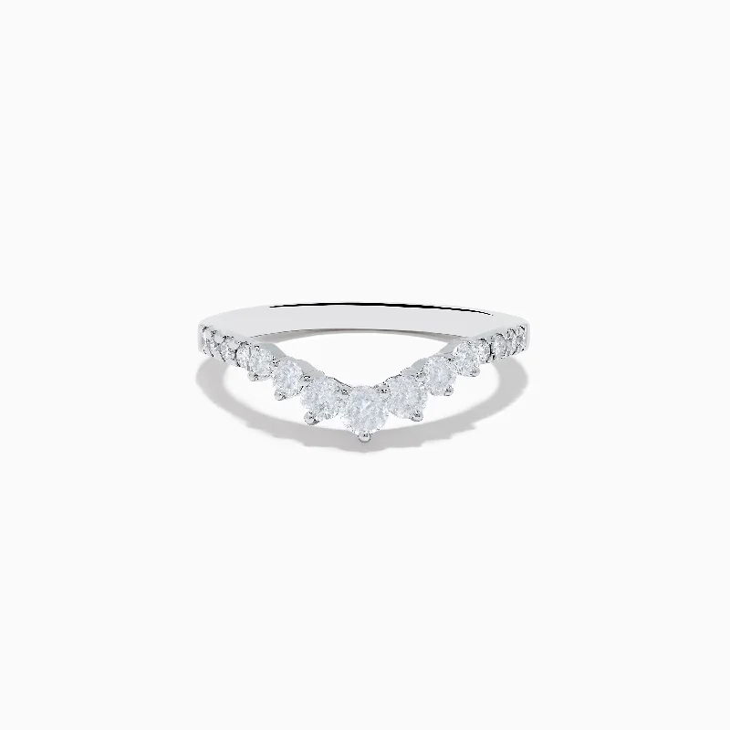 Ladies rings index finger trends-14K White Gold Diamond Contoured Stacking Band 0.49 TCW