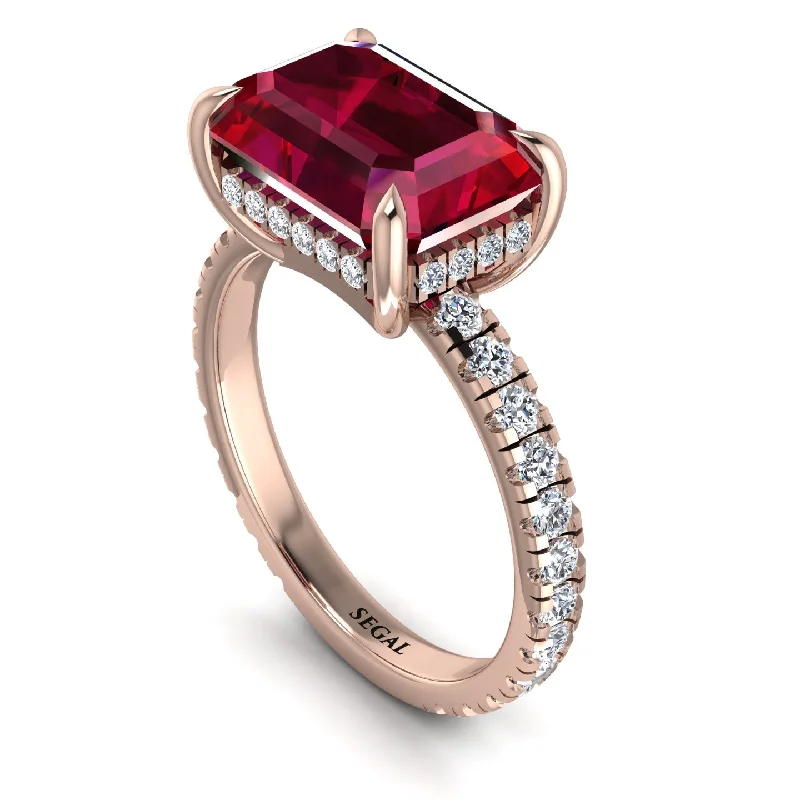 Ladies engagement rings emerald cuts-Emerald-Cut Ruby Pavé Engagement Ring - Daphne No. 11