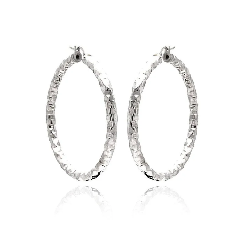 Ladies earrings sparkle detail designs-Clearance-Silver 925 Rhodium Plated Hoop Earrings - ITE00021RH