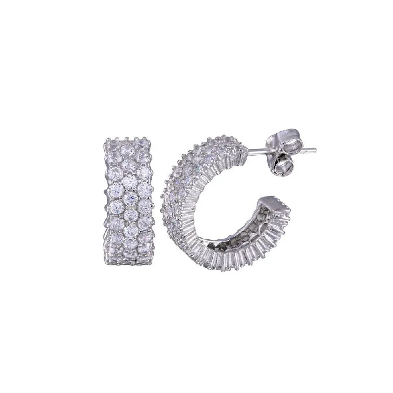 Ladies earrings dangle necklace looks-Silver 925 Rhodium Plated Pave CZ huggie hoop Earrings - STE00516CLR