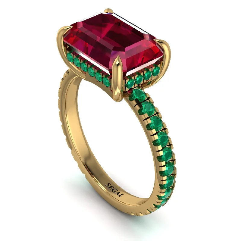 Ladies engagement rings anniversary diamonds-Emerald-Cut Ruby Pavé Engagement Ring - Daphne No. 25