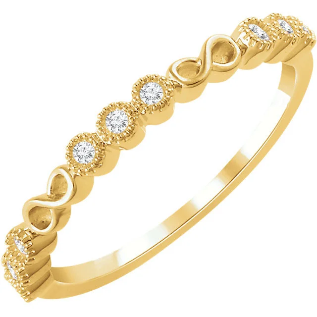 Ladies rings glitter accent styles-14k Gold 1/10 CTW Diamond Infinity Anniversary Band - White, Yellow or Rose