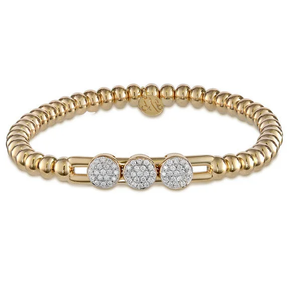 ladies bracelet matte silver-Hulchi Belluni Bracelet with Three Pave Diamond Moveable Stations  20395-YW