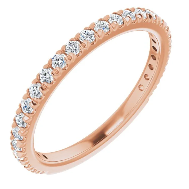 Ladies rings delicate outline styles-14K Rose 3/8 CTW Natural Diamond French-Set Anniversary Band