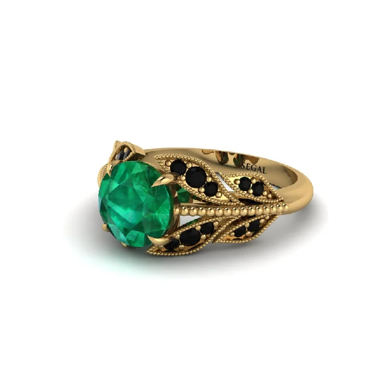 Ladies engagement rings autumn halo bands-Emerald Majestic Leaf Gold Engagement Ring - Makenna No. 34