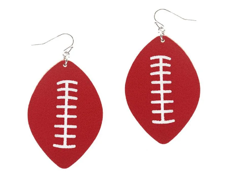 Ladies earrings sharp edge styles-College Football Leather Sport Earrings Red and White