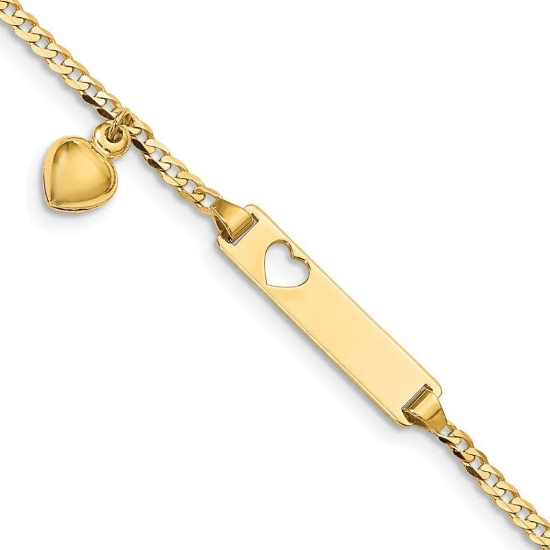 ladies bracelet intricate gold-14k Cut-out Heart w/Dangling Heart Children's Curb Link ID Bracelet