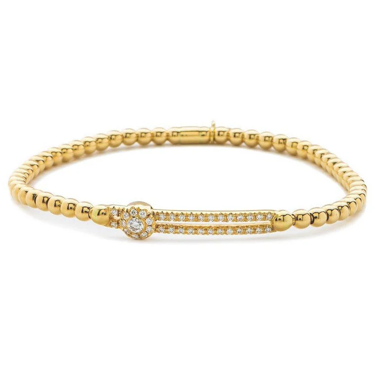 ladies bracelet gold matte-Hulchi Belluni Stretch Bracelet with Single Pave Diamond Moveable Station Yellow Gold