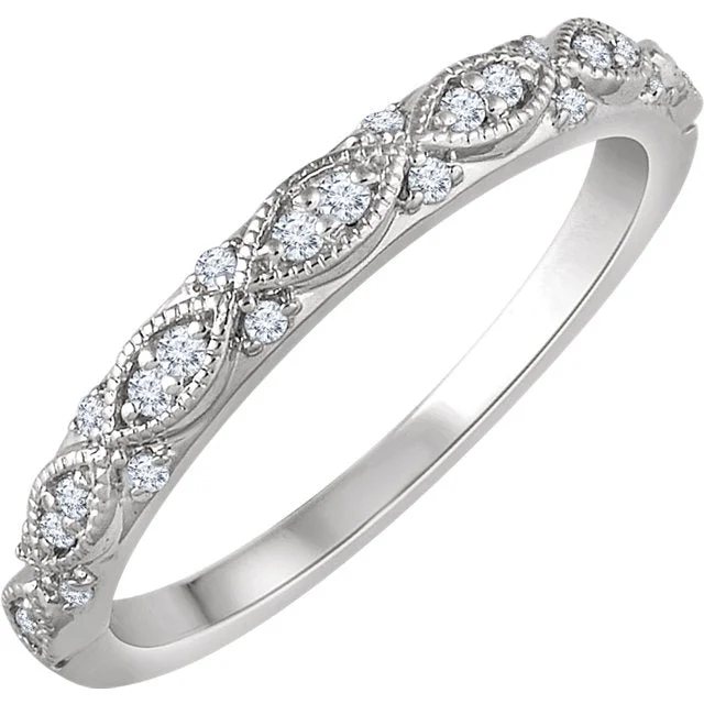 Ladies rings durable craft designs-1/8 CTW Diamond Infinity Style Carved Anniversary Band - 14k Gold or Platinum