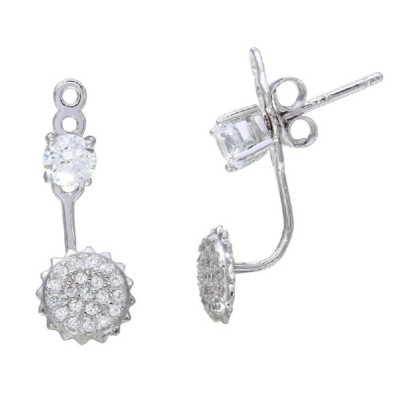 Ladies earrings angled cut earrings-Rhodium Plated 925 Sterling Silver CZ Stone and Sun Front and Back Earrings - BGE00547