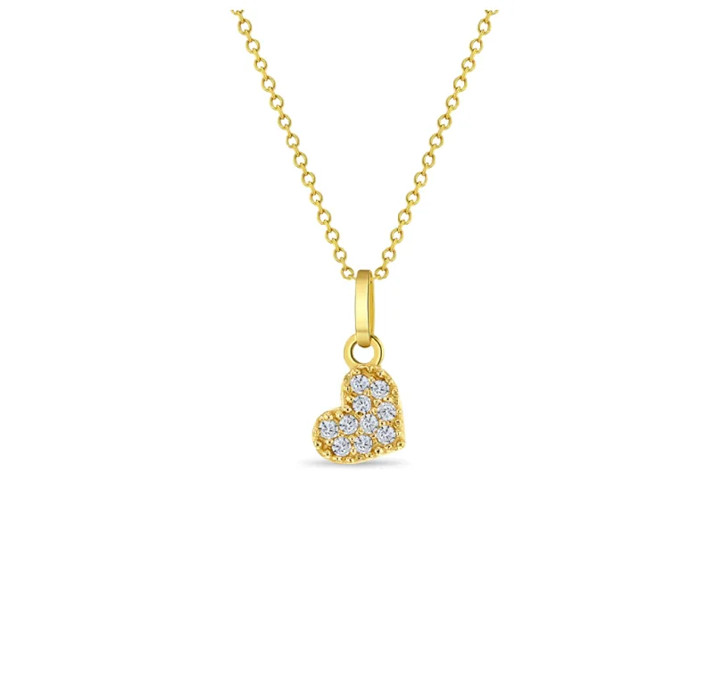 ladies necklace collar animal-14k Tiny Pave "Diamond" Heart Necklace