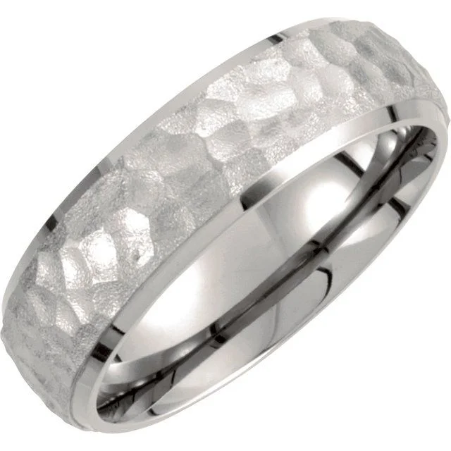 Ladies rings cultural heritage styles-Titanium 7 mm Hammered Finish Beveled Edge Band