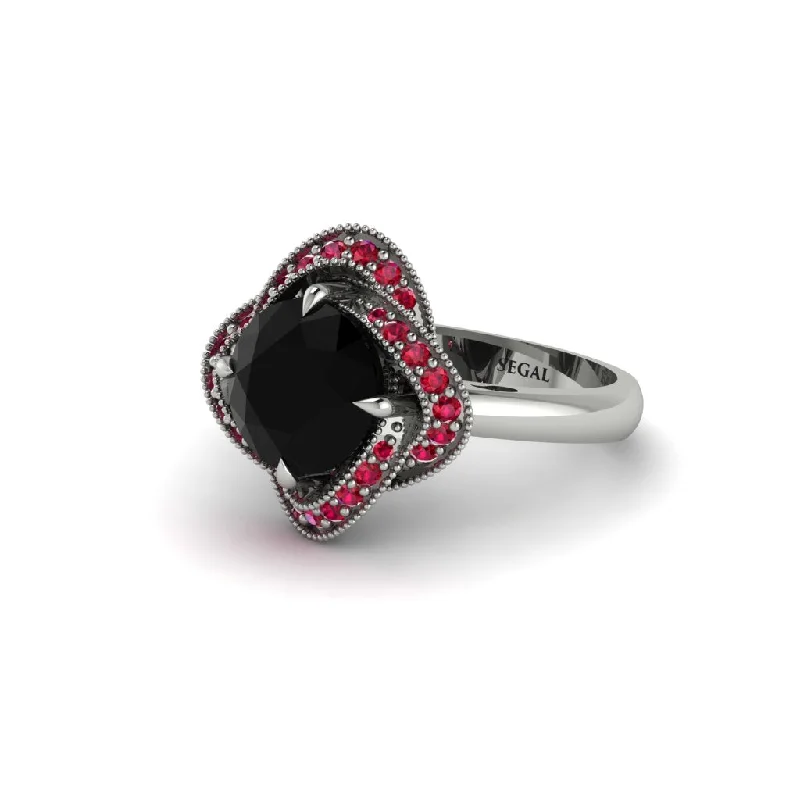 Ladies engagement rings large diamonds-Black Diamond Floral Infinity Engagement Ring - Brinley No. 54