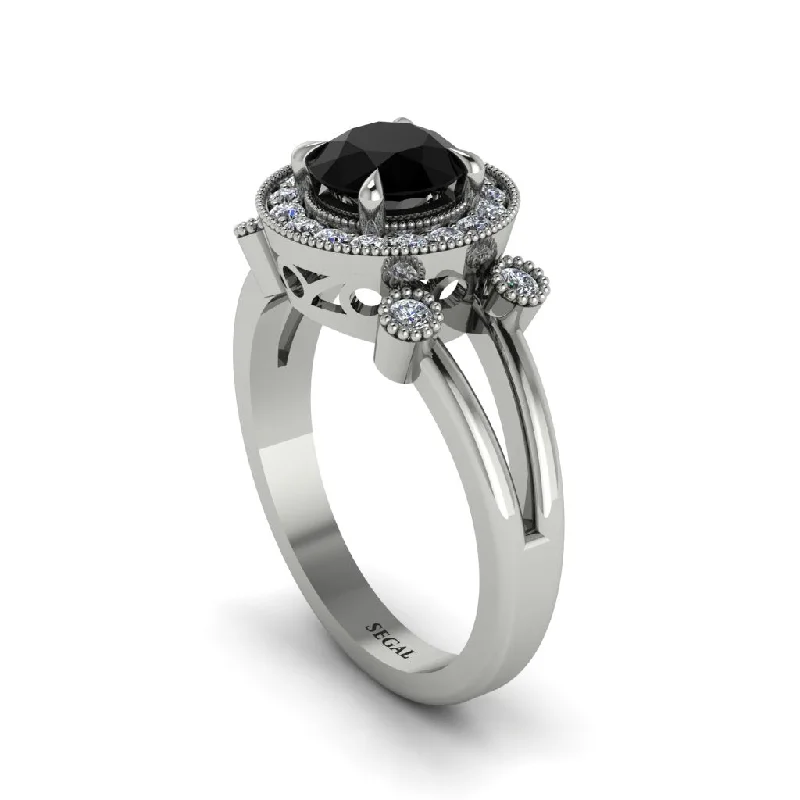 Ladies engagement rings floral halos-Radiant Black Diamond Halo Gold Engagement Ring - Madilyn No. 9