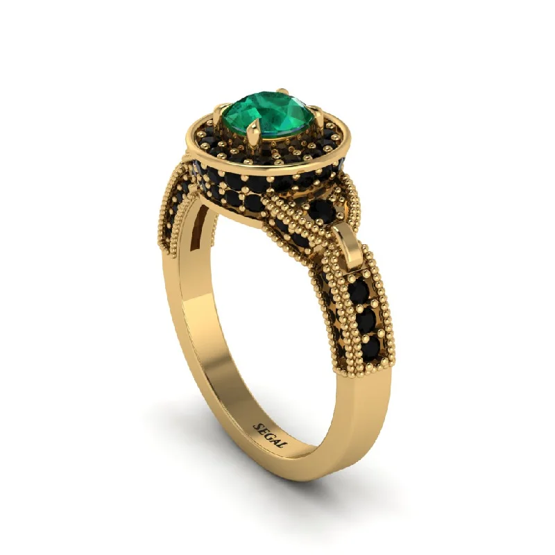 Ladies engagement rings celebrity diamonds-Emerald Double Halo Handmade Engagement Ring - Gracelyn No. 34