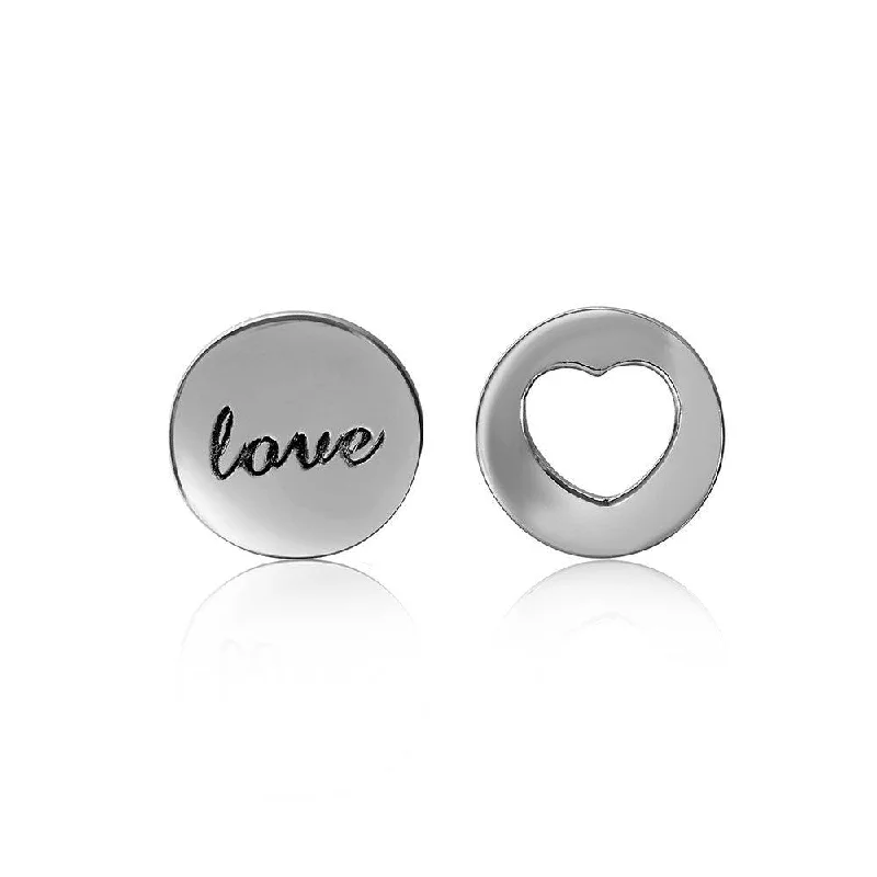 Ladies earrings hypoallergenic materials-Silver 925 Rhodium Plated Love and Heart Earrings - STE01052