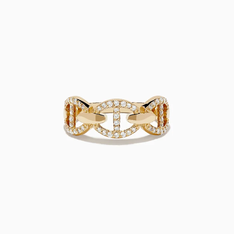 Ladies rings trendy stacking options-D'oro 14K Yellow Gold Diamond Anchor Chain Band