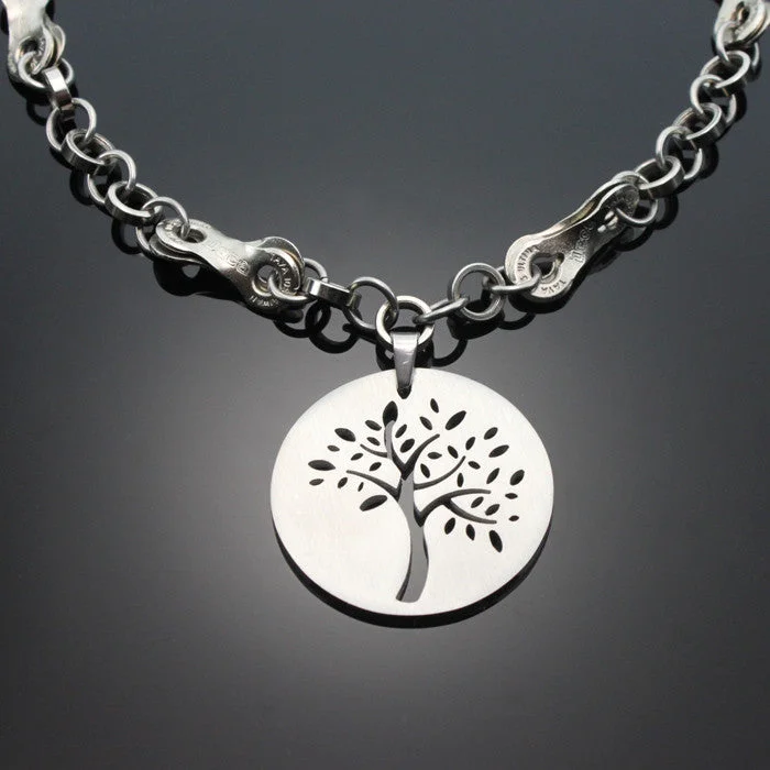 ladies necklace ornate topaz-Reversible Stainless Steel Tree of Life Necklace