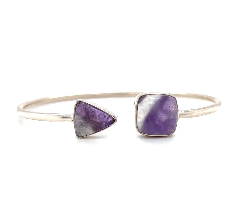 ladies bracelet polished diamond-Sterling Silver Chevron Amethyst Bangle Bracelet