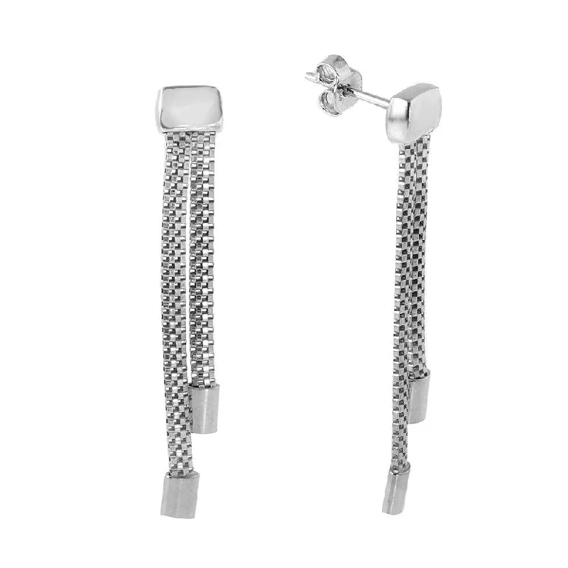 Ladies earrings raw stone earrings-Silver 925 Rhodium Plated 2 Strand Dangling Earrings - ITE00067RH