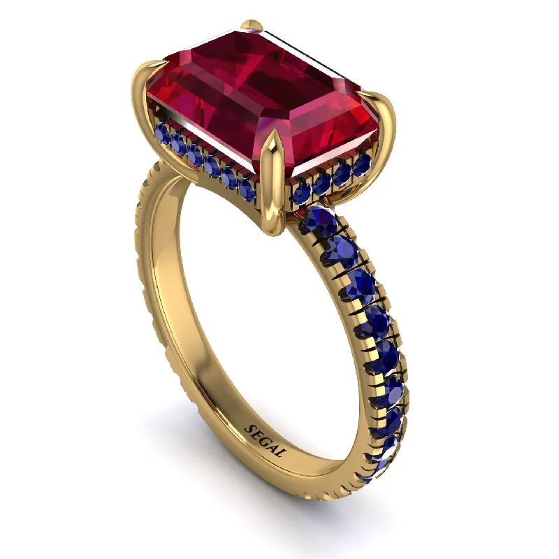 Ladies engagement rings twisted gemstone-Emerald-Cut Ruby Pavé Engagement Ring - Daphne No. 70