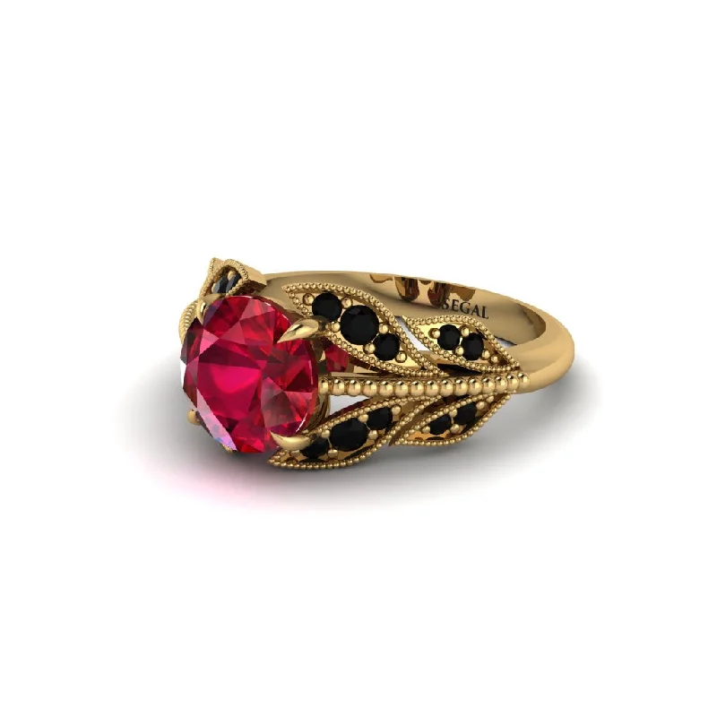 Ladies engagement rings gold designs-Ruby Majestic Leaf Gold Engagement Ring - Makenna No. 40