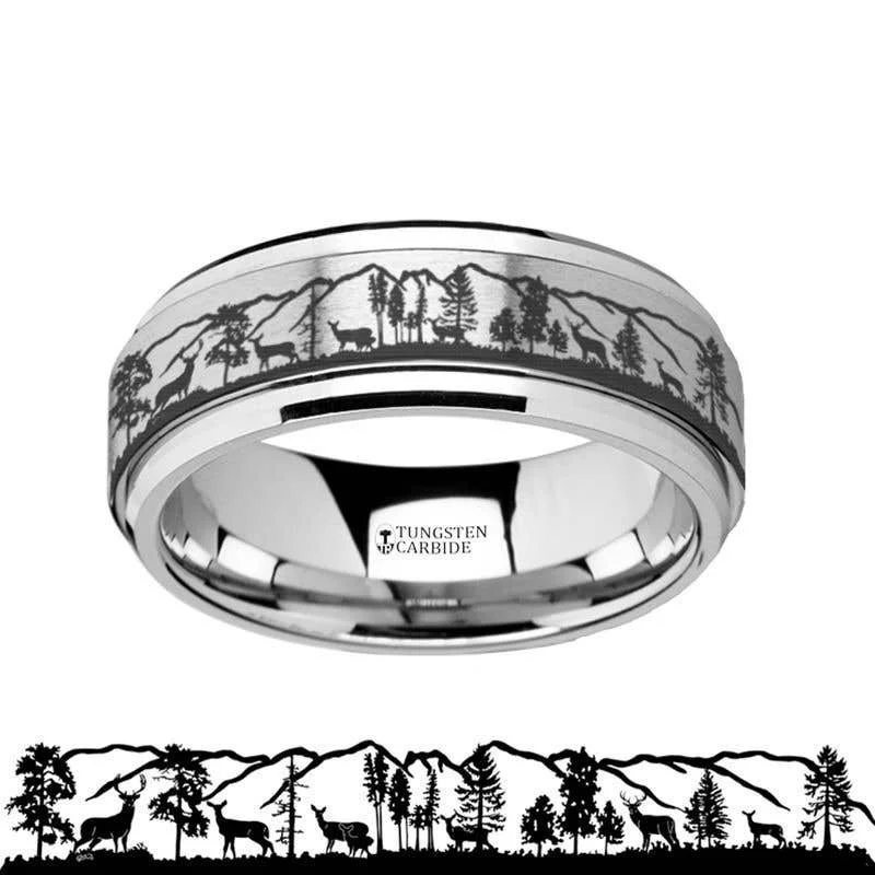 Ladies rings subtle beauty designs-Thorsten Spinning Engraved Roaming Deer Stag Tungsten Carbide Spinner Band - 8mm