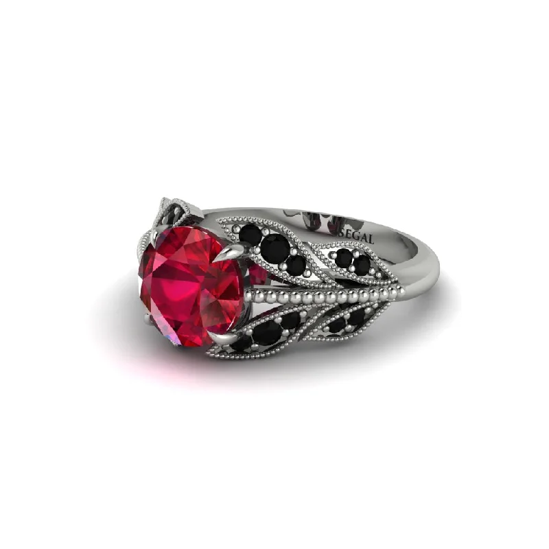 Ladies engagement rings classic looks-Ruby Majestic Leaf Gold Engagement Ring - Makenna No. 42