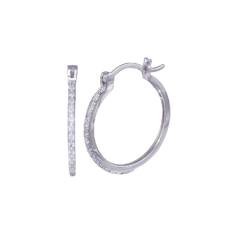 Ladies earrings scratch-resistant styles-Silver 925 Rhodium Plated Round CZ Hoop Earrings - STE00588