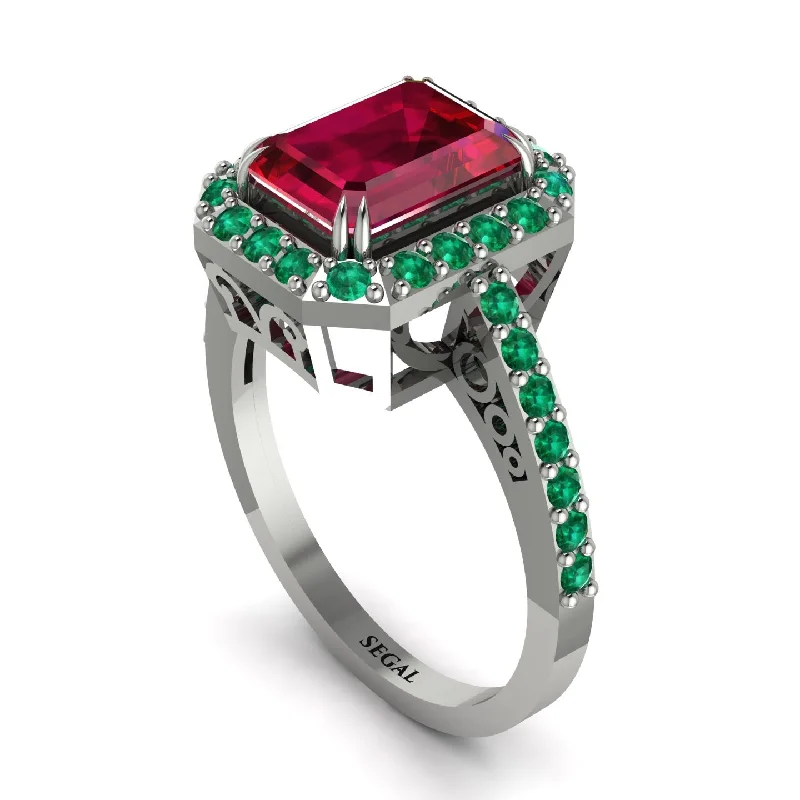 Ladies engagement rings heritage halo styles-Emerald Cut Ruby Vintage-Inspired Engagement Ring - Addilyn No. 27