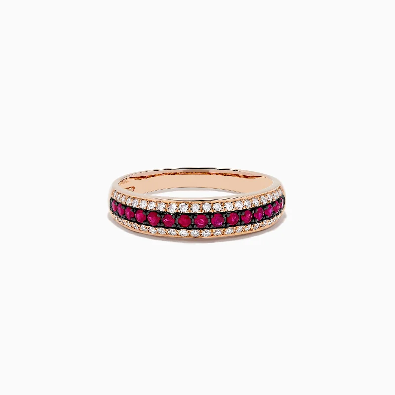 Ladies rings punk style vibes-Ruby Royale 14K Rose Gold Pave Ruby and Diamond Band, 0.38 TCW