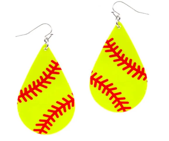 Ladies earrings oval cut styles-Softball Leather Sport Earrings (Drop)