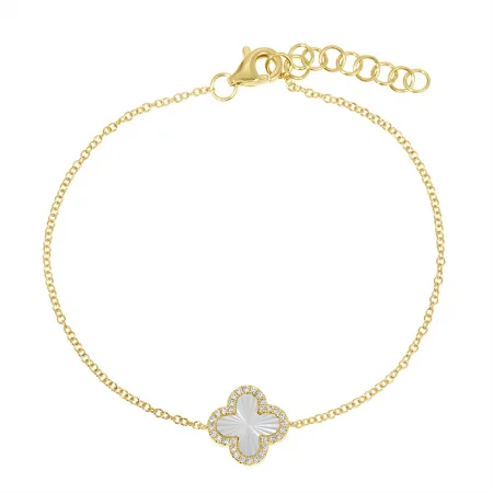 ladies bracelet constellation animal-14K Yellow Gold Mother of Pearl and Diamond Fluted Quatrefoil Bracelet