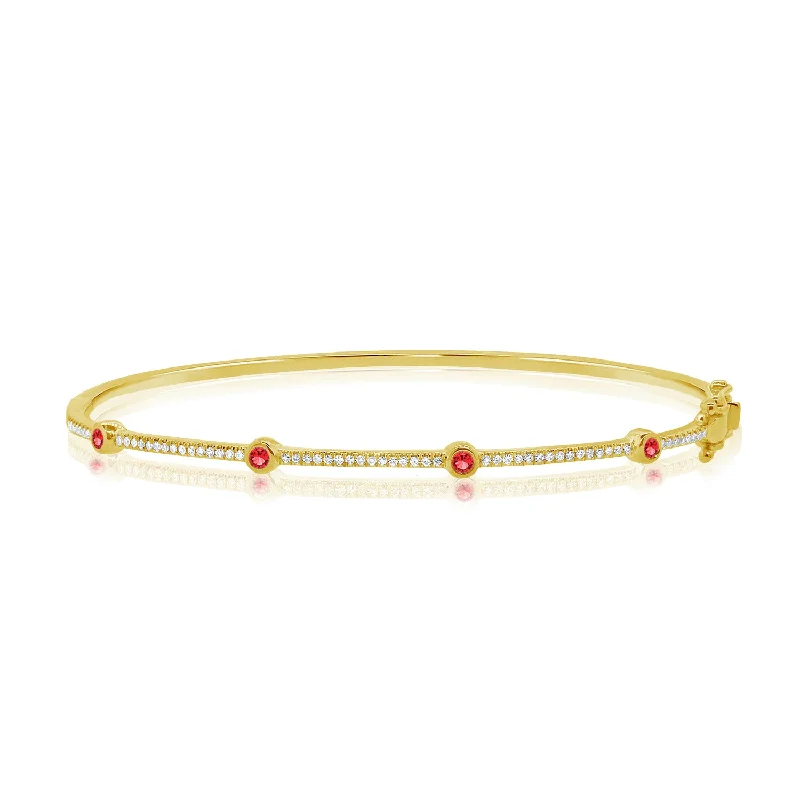 ladies bracelet summer valentine’s-Ruby & Diamonds 14K Gold Bangle Bracelet