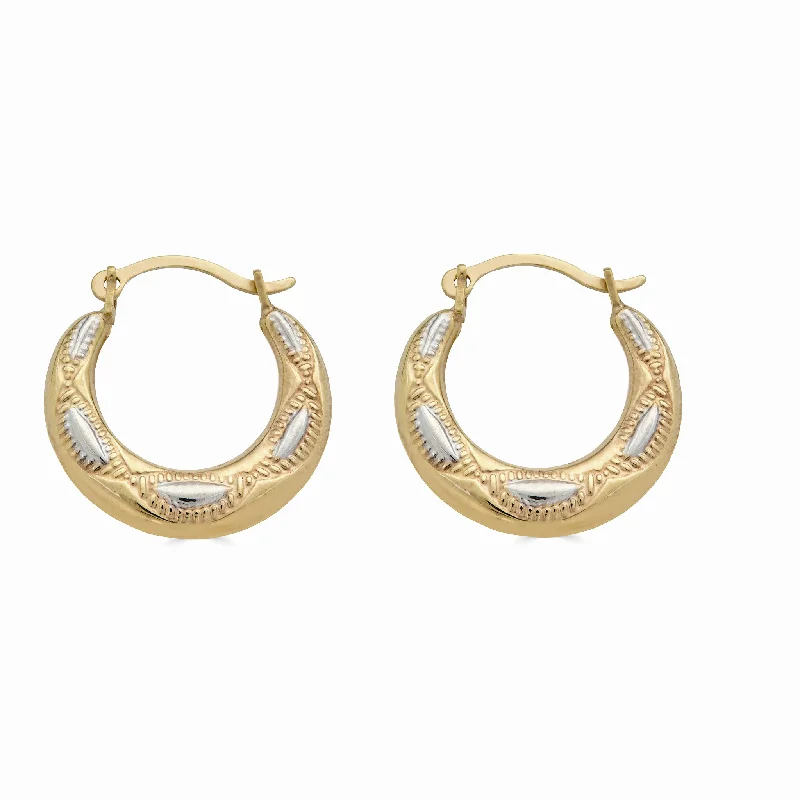 Ladies earrings titanium durable picks-14E00376 - 14 Karat Yellow Gold 2T Design Latch Back Hoop Earring