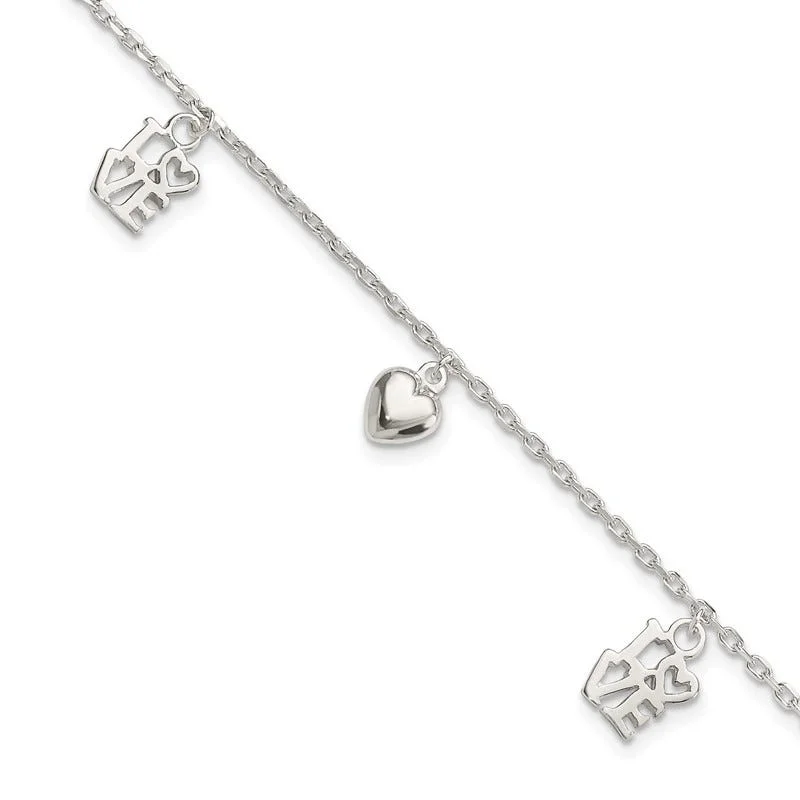 Sterling Silver Heart and LOVE Charm Bracelet