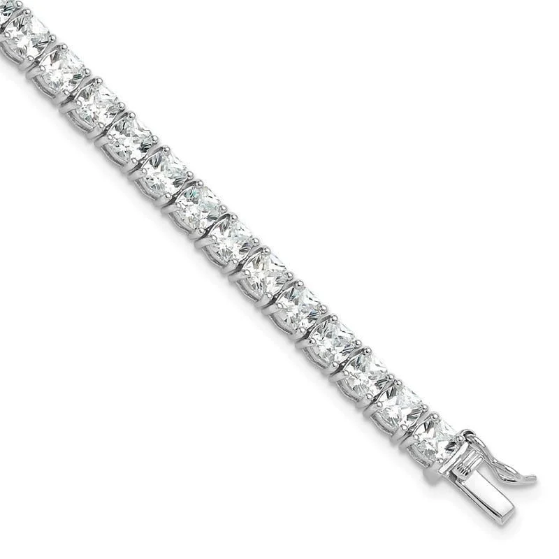 ladies bracelet name halo-Sterling Silver Rhodium-plated Polished CZ Tennis Bracelet