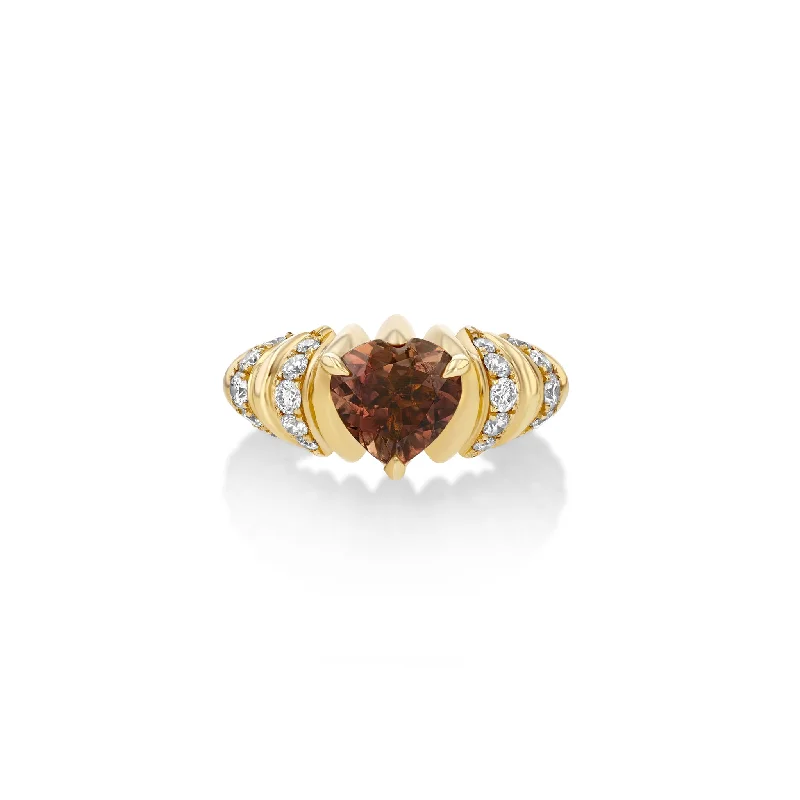 Ladies rings glossy finish styles-Pave Fluted Band with Orange Heart Tourmaline