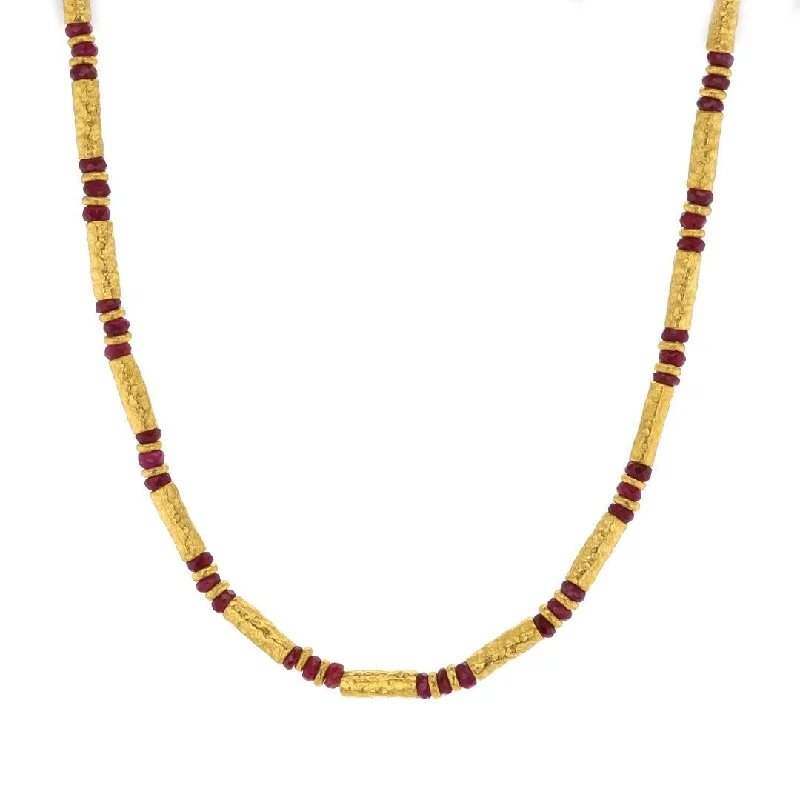 ladies necklace classic green emerald-Ruby & 24K Gold Bead Necklace