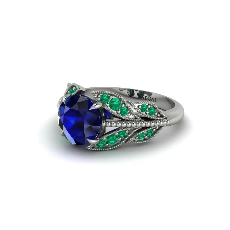 Ladies engagement rings sustainable solitaires-Sapphire Majestic Leaf Gold Engagement Ring - Makenna No. 30