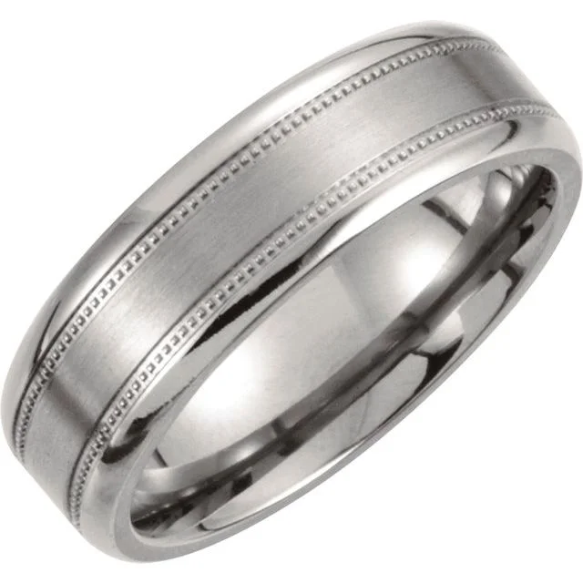 Ladies rings rainbow gem designs-Titanium 7 mm Satin Finish Center & Polished Milgrain Band Size 10