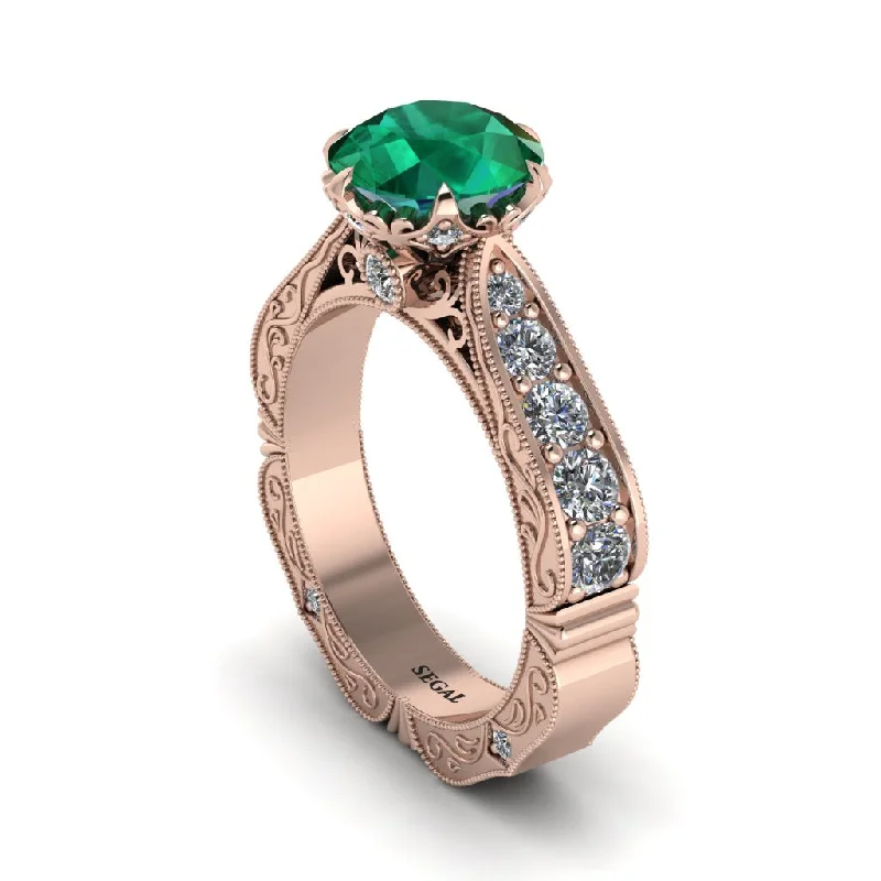 Ladies engagement rings personalized diamond cuts-Emerald Victorian Scroll Engagement Ring - Kehlani No. 5