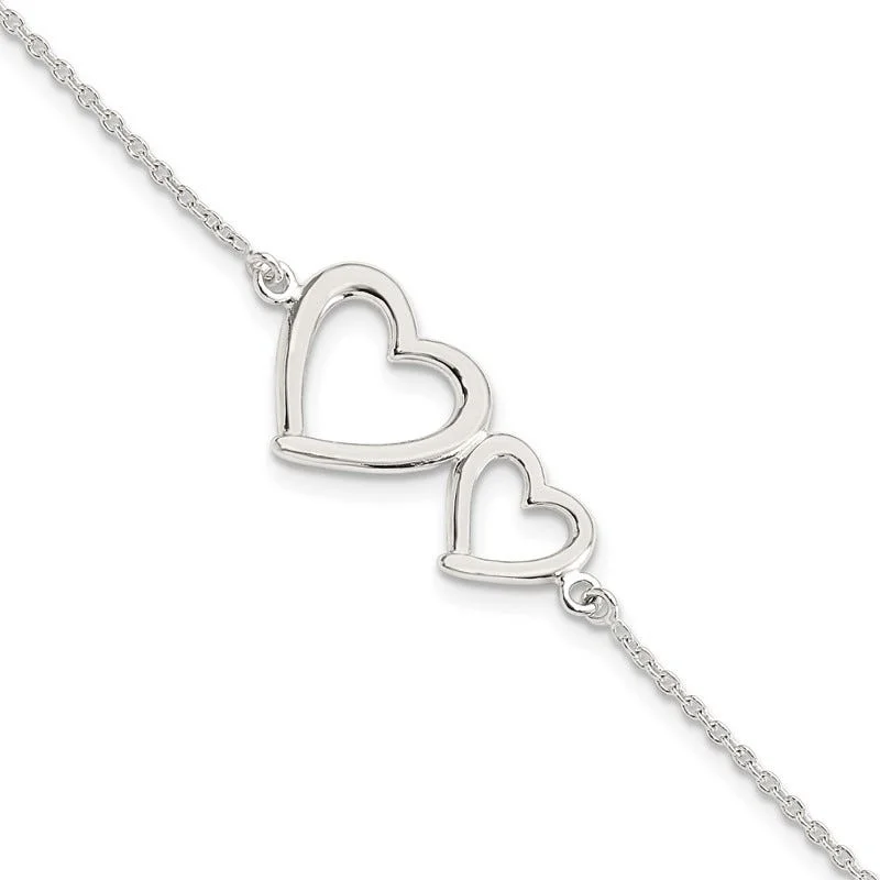 ladies bracelet fall shell-Sterling Silver Polished Two Hearts Bracelet