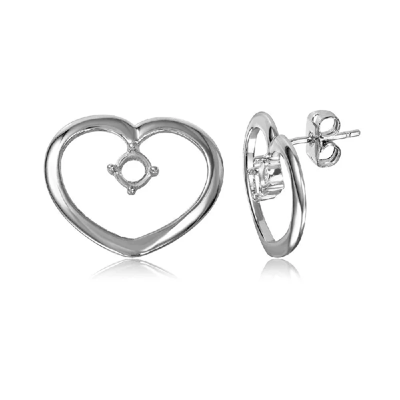 Ladies earrings smart buying advice-Silver 925 Rhodium Plated Personalized Open Heart Mounting Earrings - BGE00857