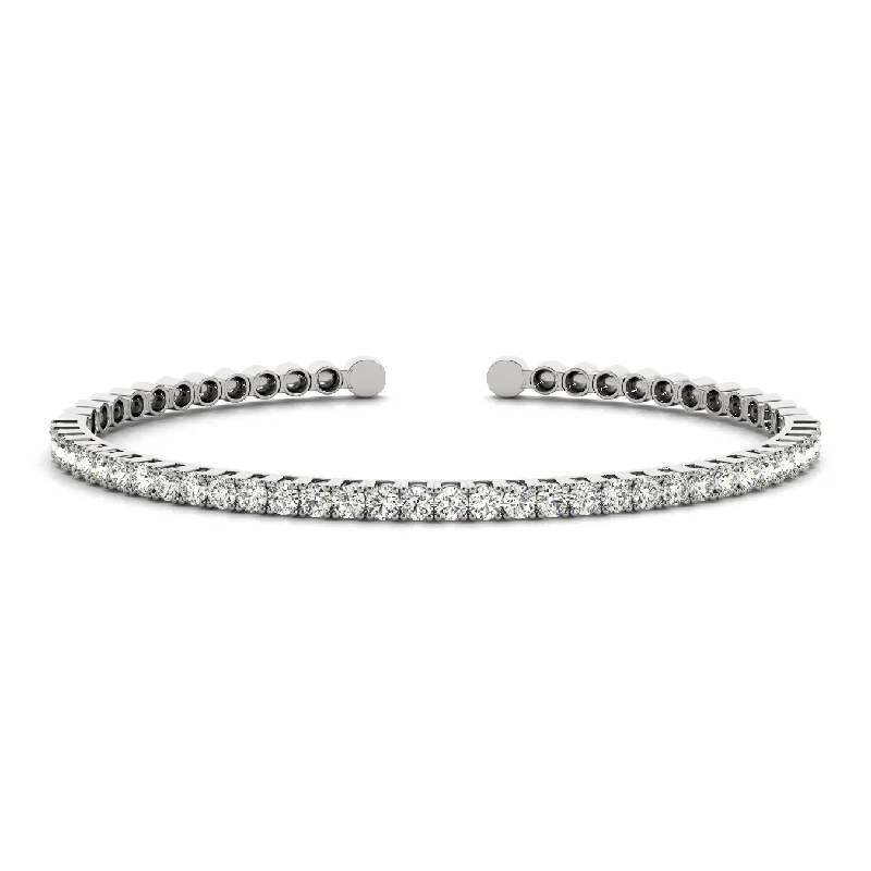 ladies bracelet green emerald chic-Semi-Flexible Round Diamond Tennis Cuff Bracelet 14K White Gold