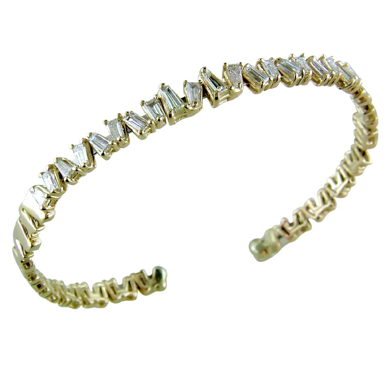 ladies bracelet affordable butterfly-Baguette Diamond 14K Yellow Gold Semi-Stiff Flexible Bracelet