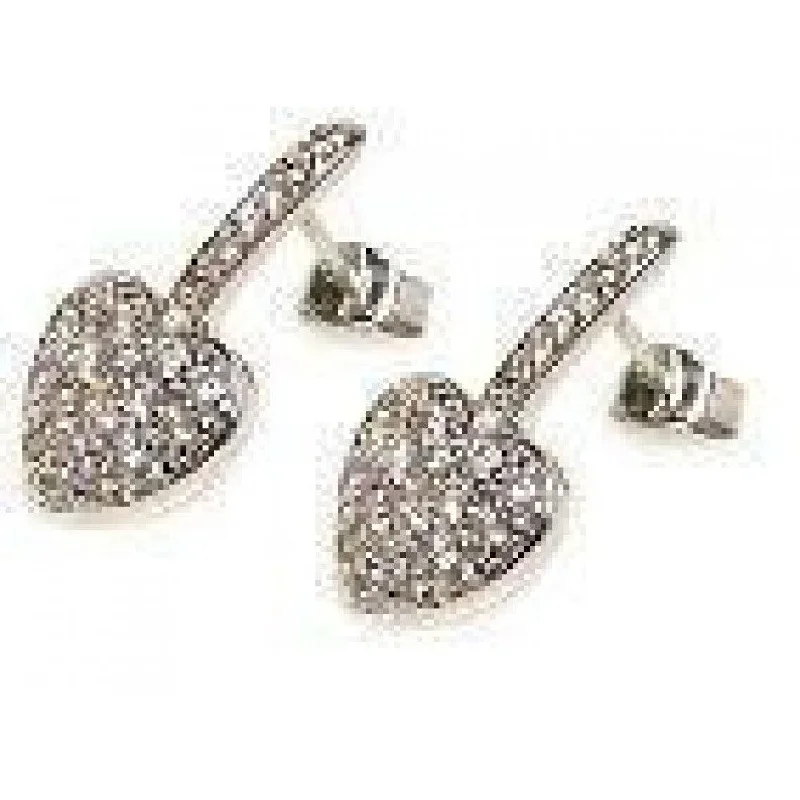 Ladies earrings friendship bond styles-Silver 925 Rhodium Plated Heart CZ Stud Earrings - STE00175