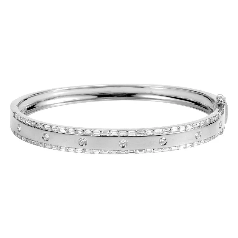 ladies bracelet hammered matte-14k White Gold Baguette Bangle Bracelet