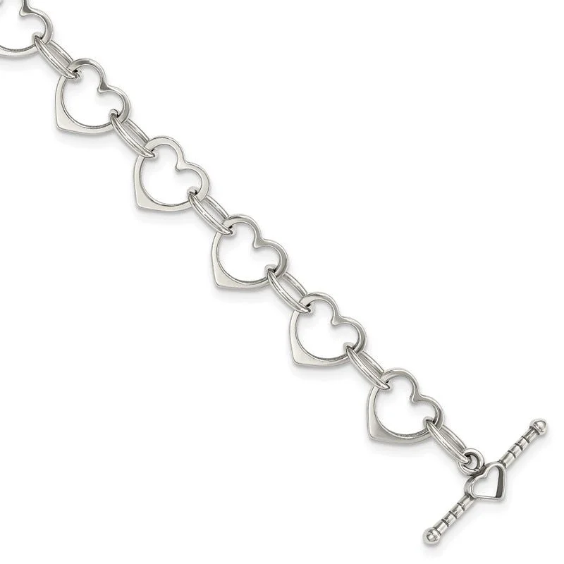 ladies bracelet holiday valentine’s-Sterling Silver Heart and Circle Link Bracelet