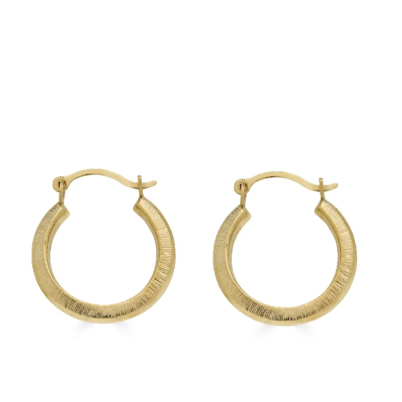 Ladies earrings festive holiday gifts-14E00363 - 14 Karat Yellow Gold Matte Finish Latch Back Hoop Earring